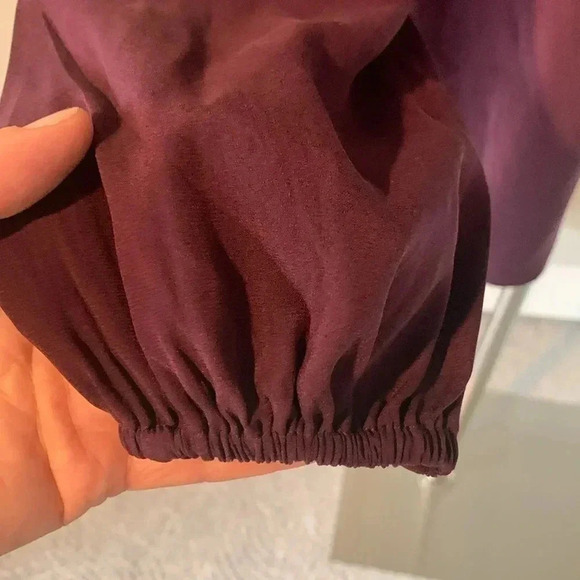 One shoulder, silk burgundy blouse - Picture 4 of 7